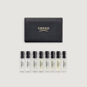 Creed Men's Black Leather Wallet Sample Discovery Travel Set of 8 eau de parfum
